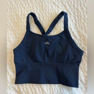 ALO Yoga Navy Blue Ribbed Sports Bra